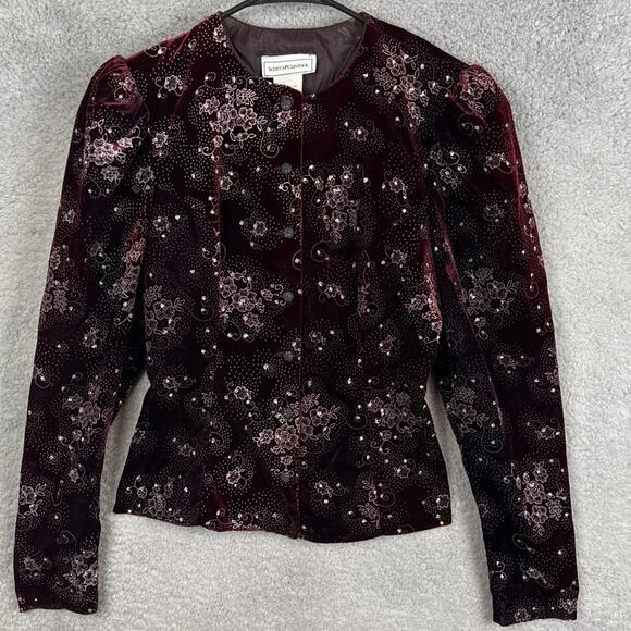 Vintage Scott McClintock Women’s Burgundy Velvet Beaded Embroidered Jacket SZ 4 - Picture 4 of 11